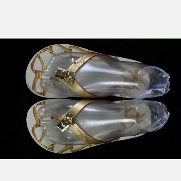 Miss Trish Ssize 5.5 Uk3 Euro 36 Thong Flip Flops Chains Gold Lock. - Picture 4 of 9